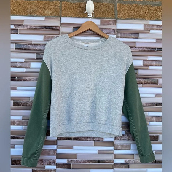 NSF longsleeve sweater with denim dark green sleeves small - Picture 1 of 9